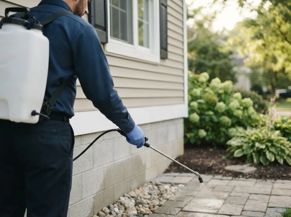 Pest control technician inspecting a home in Elk River, MN